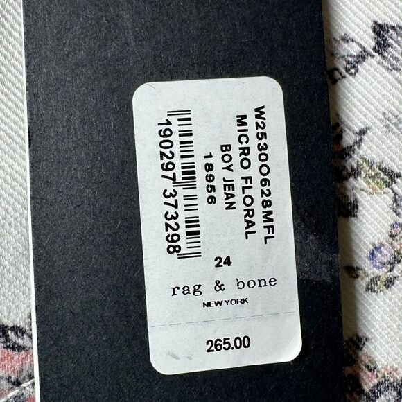 NWT Rag & Bone Micro Floral Boy Jeans Ankle Crop Pants White Women’s Size 24/0 - Picture 4 of 6